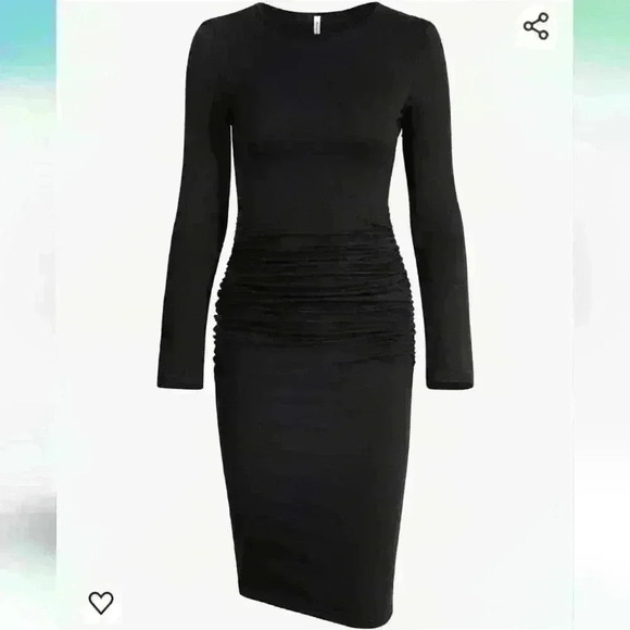 MISSUFE | Women's Hot Pink Long Sleeved Ruched Midi Bodycon Dress - Picture 5 of 5